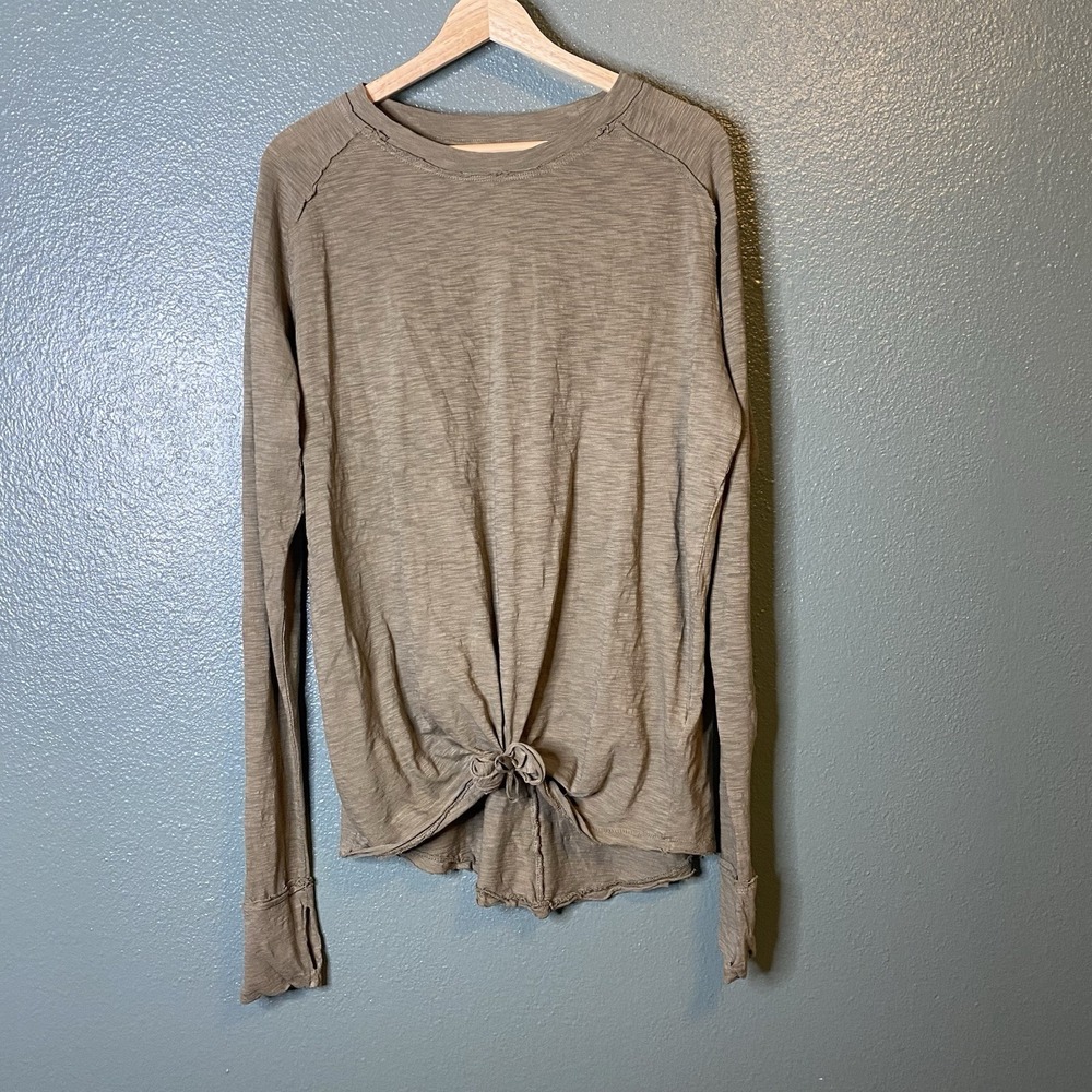 We the Free People Shirt Womens XS Arden Tee Oversized Olive Thumbholes